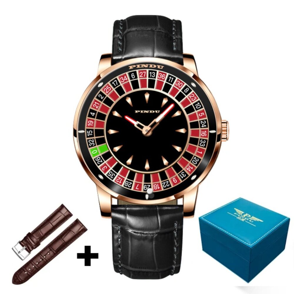 2024 PINDU Luxury Men's Automatic Watch 5ATM Casino Tourbillon Rotating Roulette